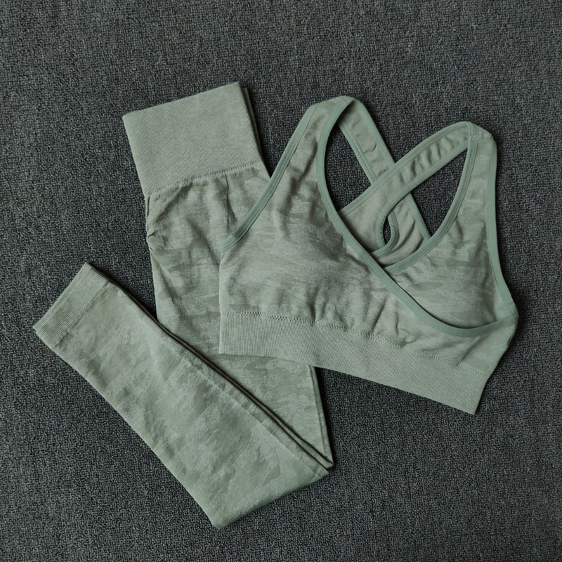 2PCS Camouflage Camo Yoga Set Sports Wear For Women Gym Fitness Clothing Booty Yoga Leggings + Sport Bra GYM Sport Suit Femme T200518