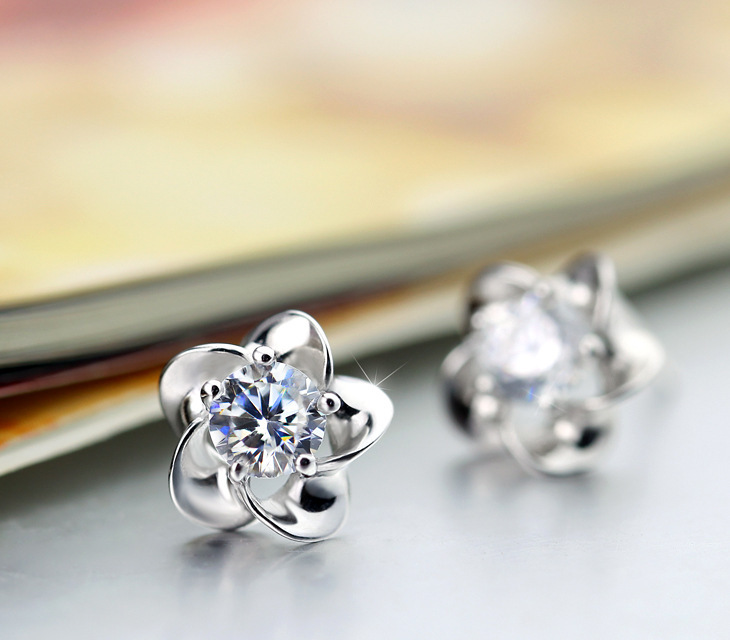 Silver plated plum blossom Ear Studs sun flower earrings diamond earring