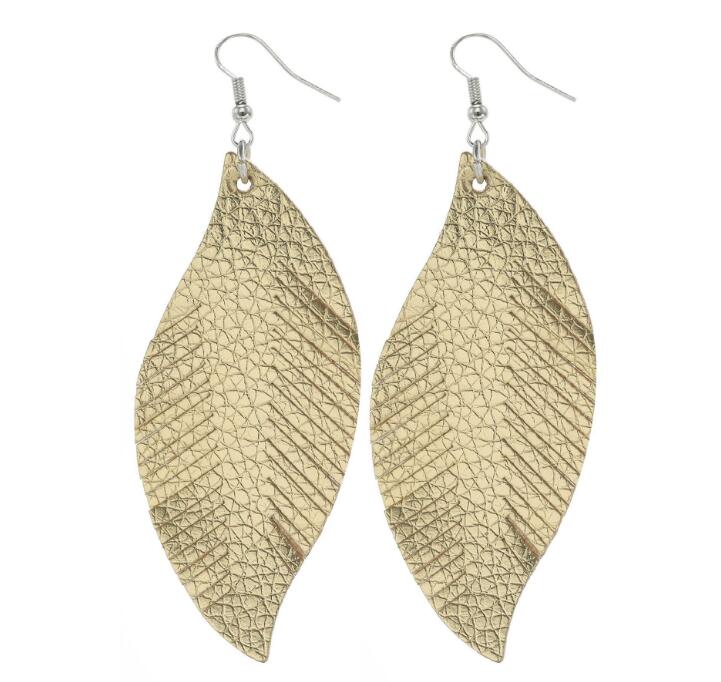 Bohemian Style Tassel Drop Earrings Feather Shape Charm Pendant Dangle PU Leather Earring For Women Lady GD104