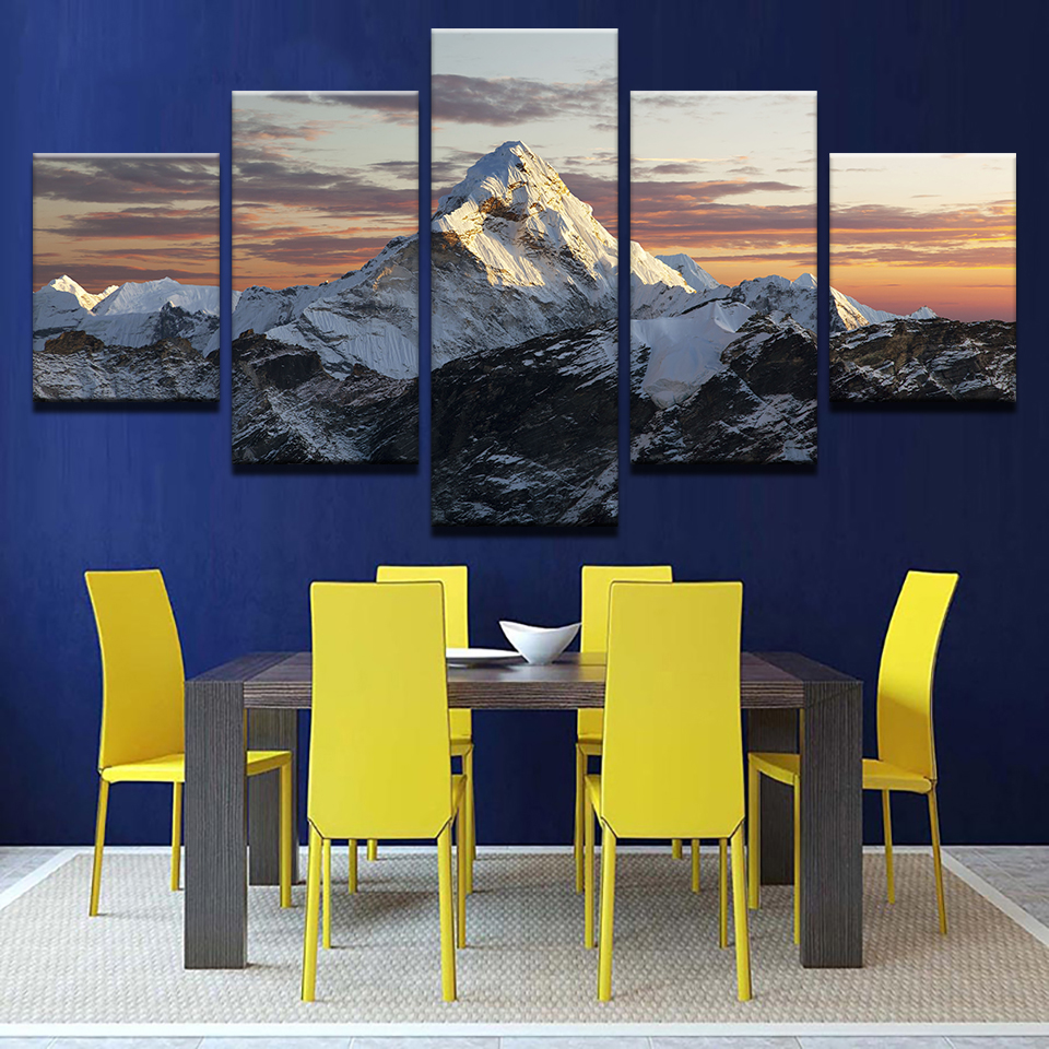 Canvas HD Prints Paintings Home Decor Living Room 5 Pieces Sunset Snow Mountains Posters Wall Art Landscape Pictures No Frame