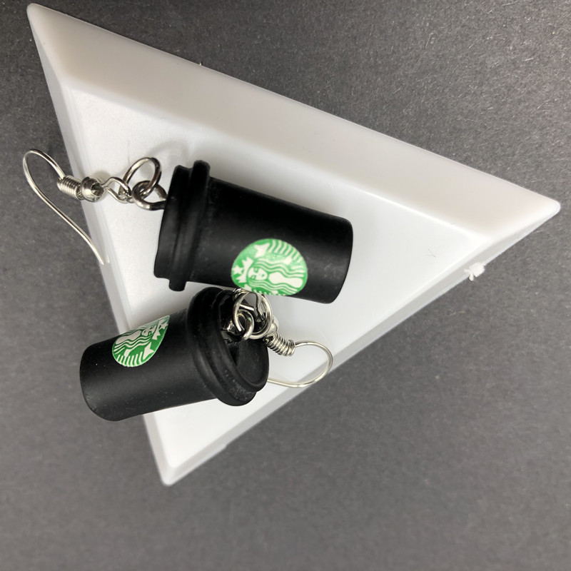 Different colors S925 Tremella hook Starbucks Cup shape earrings set girl fashion gift