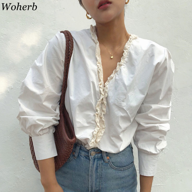 Woherb Korea Chic Women Blouse Spring Summer Sweet Lace Ruffles Blusas V- Collar Solid Color Loose Long Sleeve Shirt, Picture color
Woherb Korea Chic Women Blouse Spring Summer Sweet Lace Ruffles Blusas V- Collar Solid Color Loose Long Sleeve Shirt, Picture color