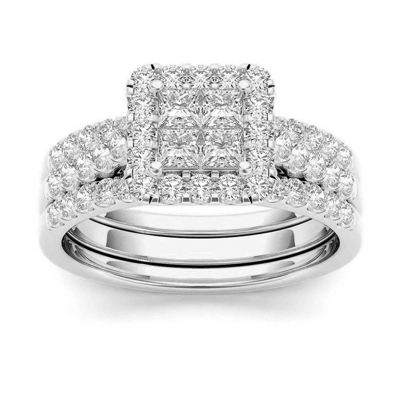 Crystal Female Big Zircon Stone Ring Set Fashion Gold Silver Bridal Wedding Rings For Women Promise Love Engagement Ring
