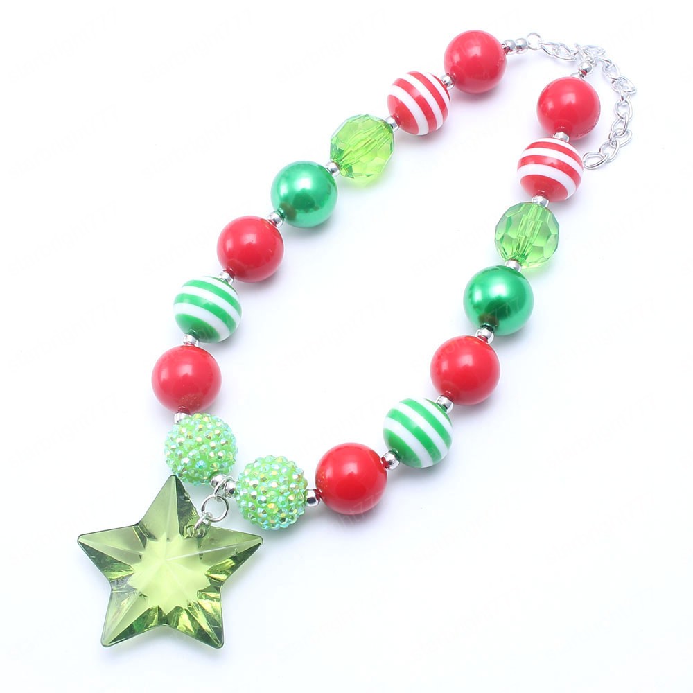 Baby Christmas Star Pendant Chunky Necklace Girls/Kids/Child Chunky Beads Necklace Festival Party Jewelry Gifts Charming