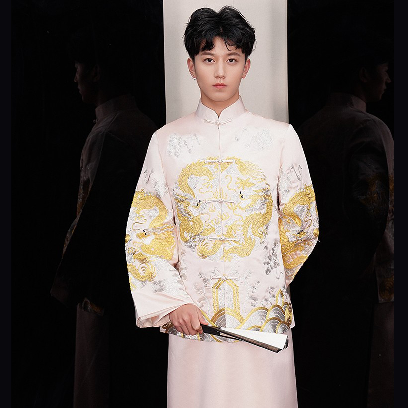 New arrival male cheongsam Chinese style costume the groom dress jacket long gown traditional Chinese wedding dress men ethnic clothing