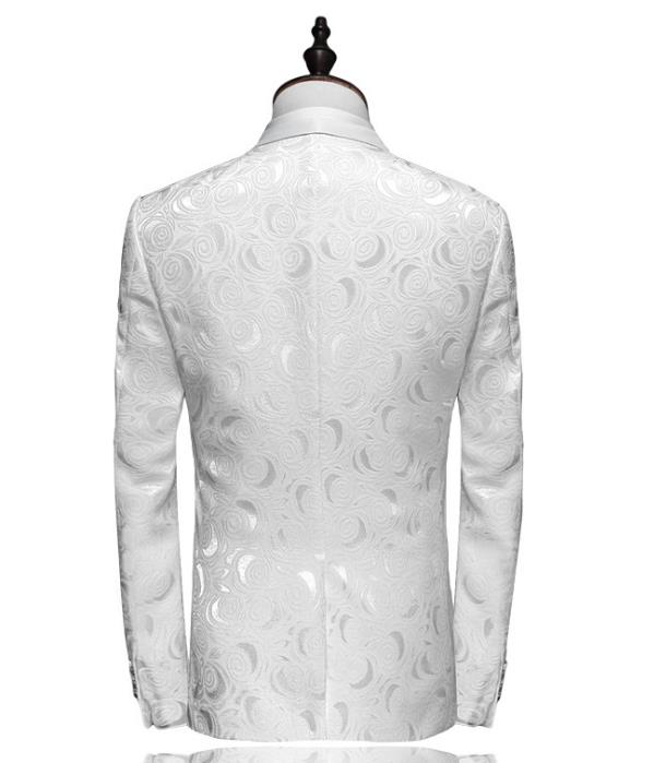 White Groom Tuxedos 2019 Jacquard Wedding Pants Coat Design Best Man Blazer Men Suits Prom Party Dress Suit Custom (Jacket+Pants)