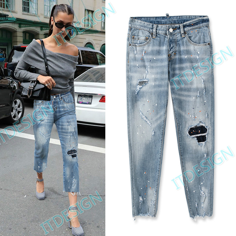 Multi Color Paint Spots Jeans For Women Skinny Fit Damage Wash Zipper Fly Blue Denim Pants, D2-3386
Multi Color Paint Spots Jeans For Women Skinny Fit Damage Wash Zipper Fly Blue Denim Pants, D2-3386