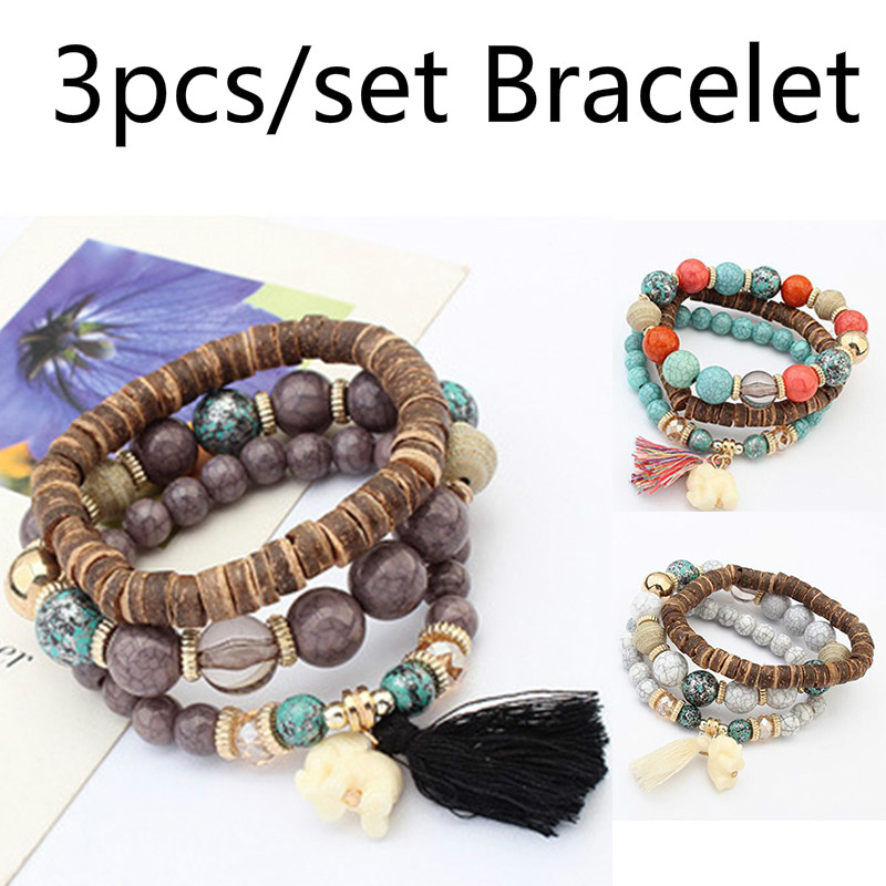 2020 Women's 3pcs/sets Fashion Bracelet Simple Lace Elephant Pendant Tassel Beads Wood Beads Temperament Geometric Bracelet
2020 Women's 3pcs/sets Fashion Bracelet Simple Lace Elephant Pendant Tassel Beads Wood Beads Temperament Geometric Bracelet