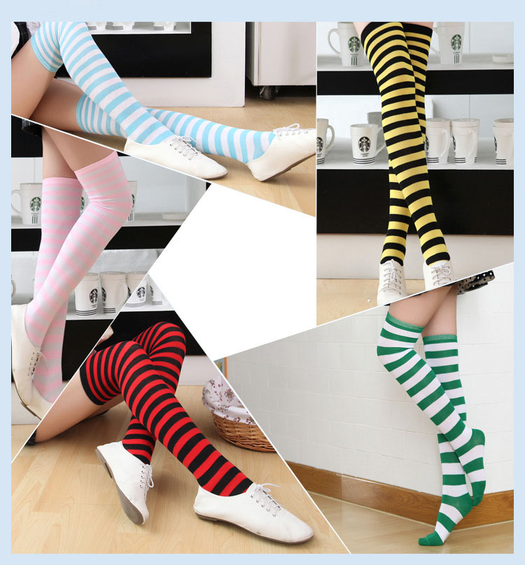 33 Styles Fashion Big Girls Over Knee Long Stripe Printed Stockings Thigh High Striped Patterned Socks Sweet Cute Women Girls Socking M742