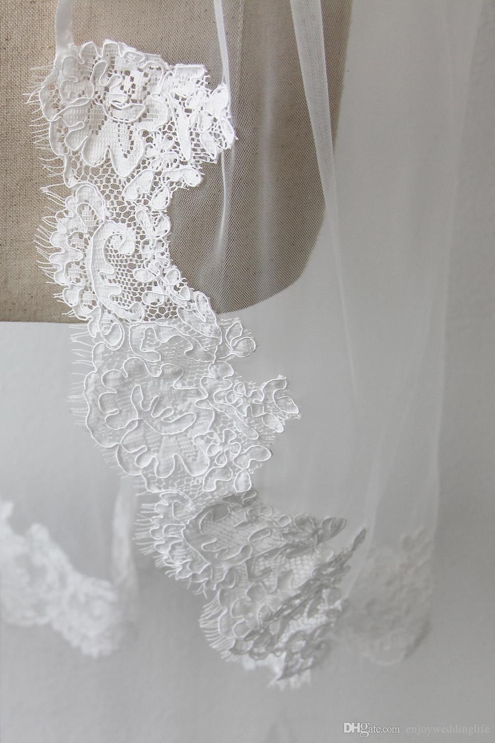 Cheap Short 1M One Layer Bridal Wedding Veils with Comb White/Ivory Appliqued Bridal Veils Free Shipping CPA815