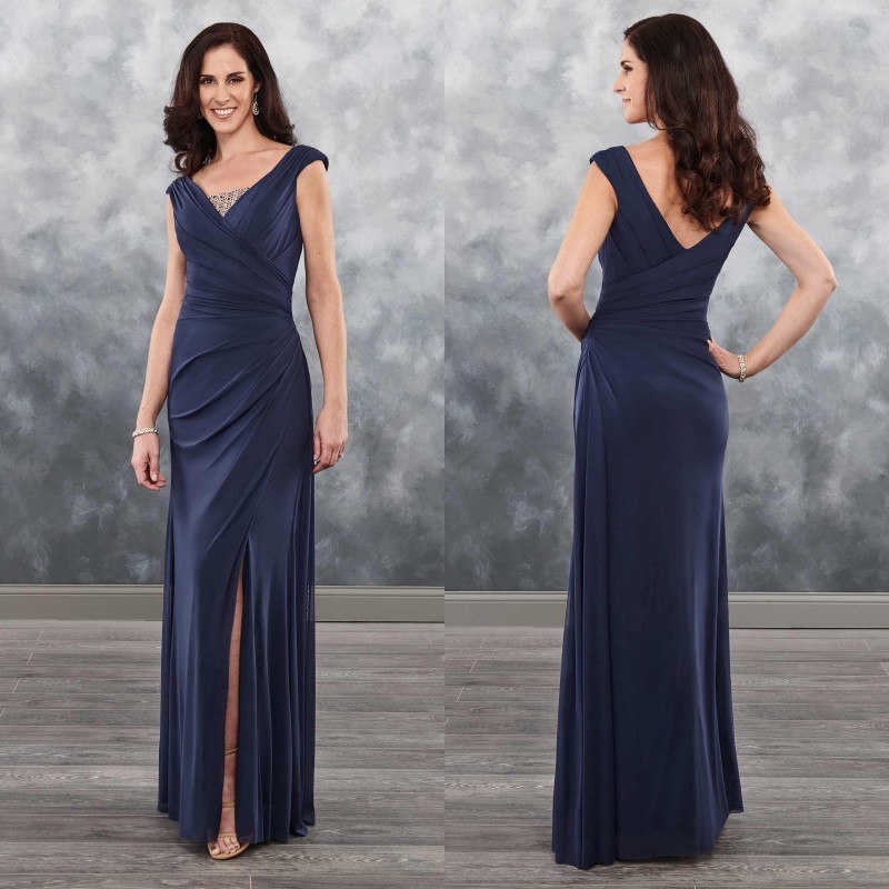 Off Shoulder V Back Mother Of The Bride Dresses Split Front Women Special Occasion Dresses Floor Length Chiffon Dresses