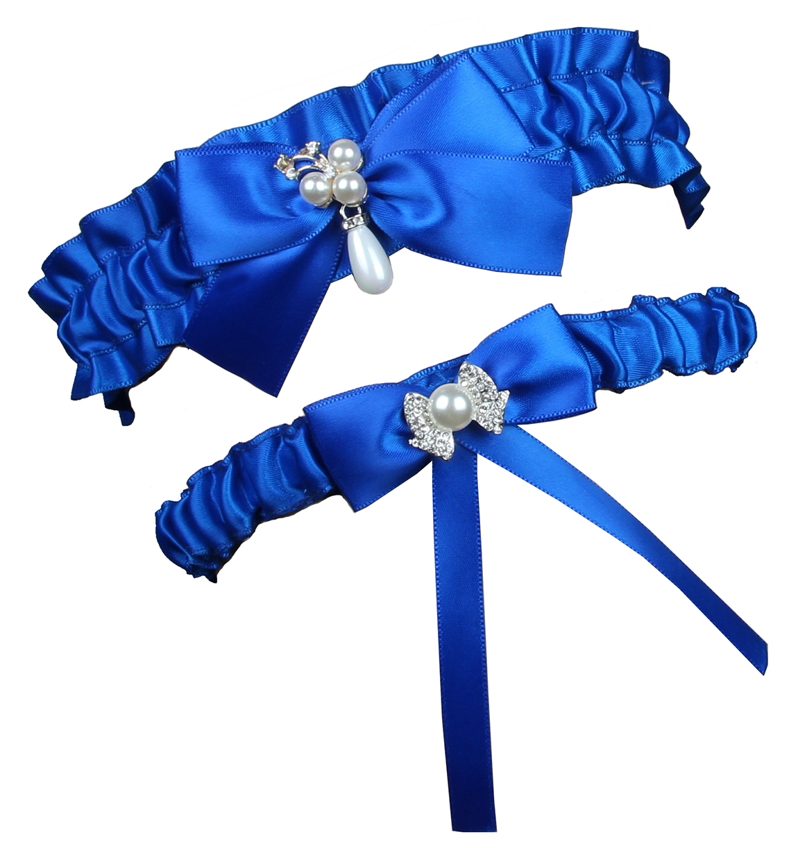 Bridal Garters Royal Blue Bow Satin Wedding Garters For Bride Beach Prom Set Vintage Wedding Garter Belts 2019 Free Size 14~23 inches