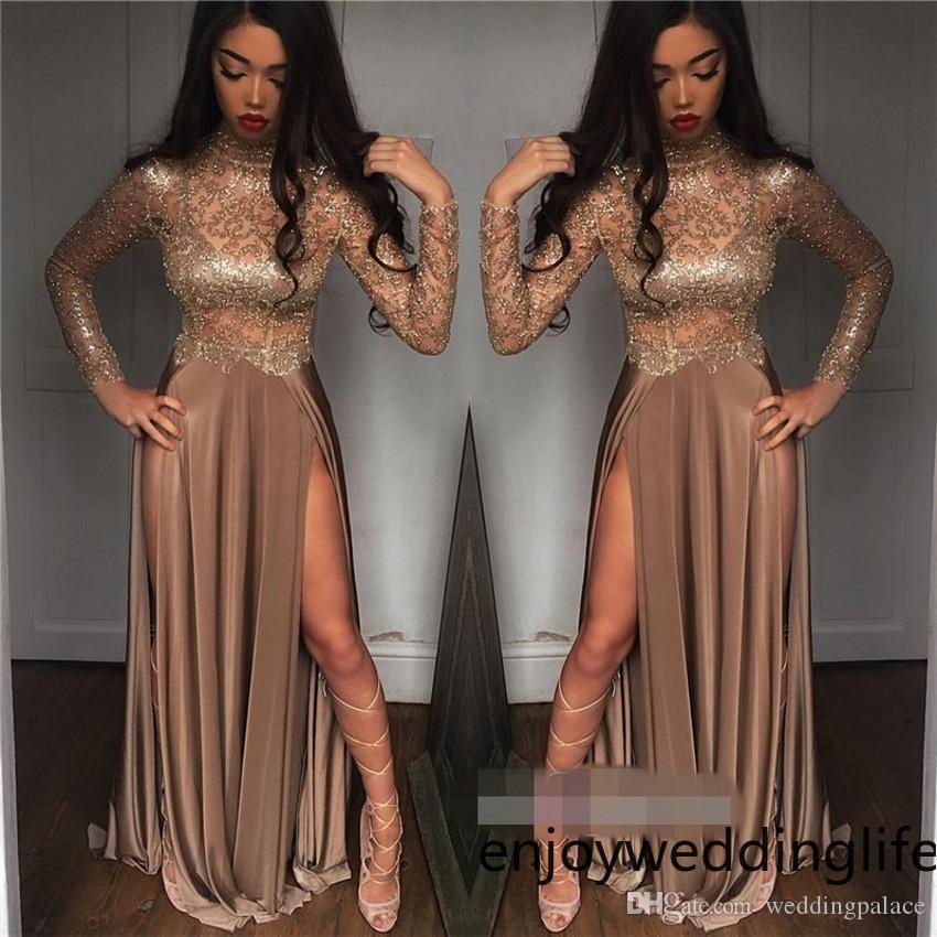 2020 Newest Jewel Neck Long Sleeve Chiffon Evening Dresses Sequin Beaded Side Split Formal Evening Gowns Prom Party Dresses, Champagne
2020 Newest Jewel Neck Long Sleeve Chiffon Evening Dresses Sequin Beaded Side Split Formal Evening Gowns Prom Party Dresses, Champagne