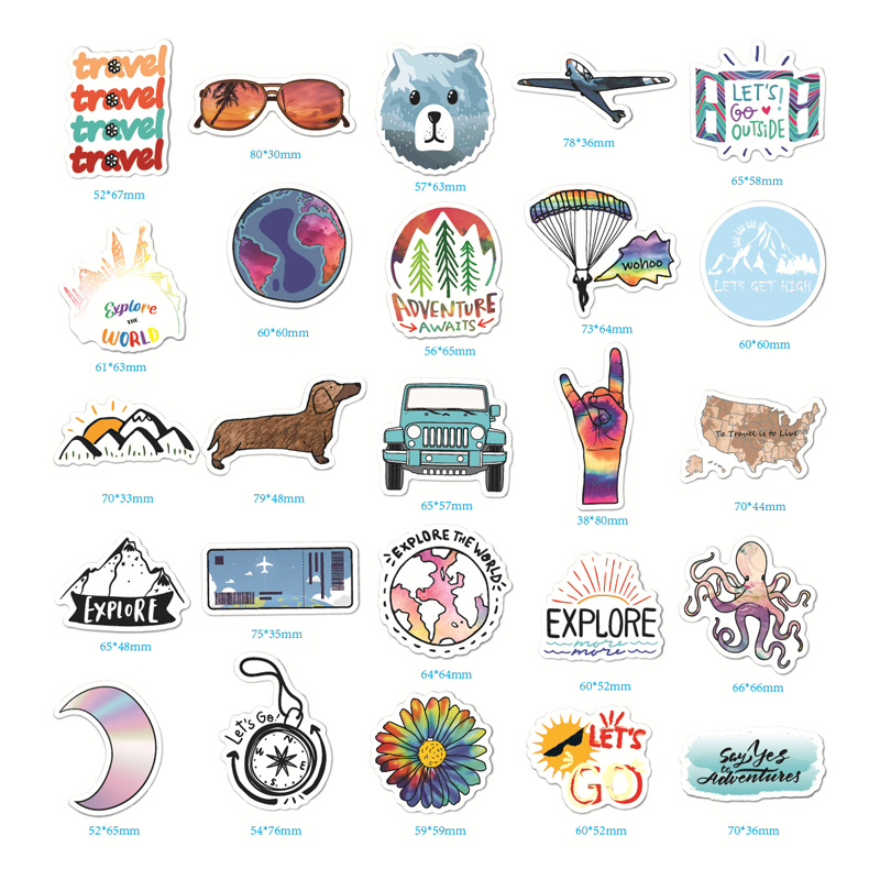 Plein air voyage Nature esthétique dessin animé PVC autocollants à bricolage Macbook ordinateur portable moto bagages Skateboard Snowboard voitur