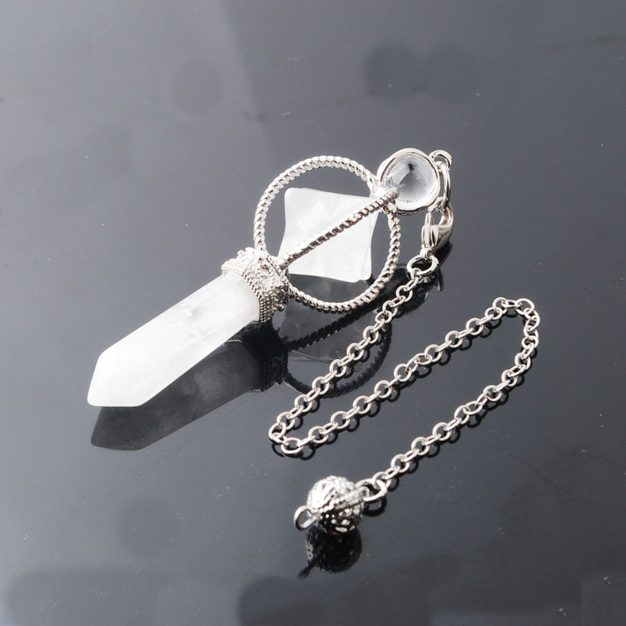 WOJIAER Natural White Crystal Stone Pendants Reiki Healing Merkaba Dowsing Pendulum Bead Pendule Necklaces Radiesthesia Jewelry N8160