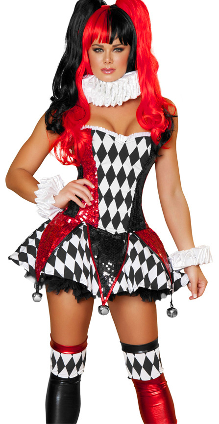 Quinn Costume for Kid Sexy Tee Dress With Small Bell Halloween Children Cosplay Party Performance Clown Costume for Girl