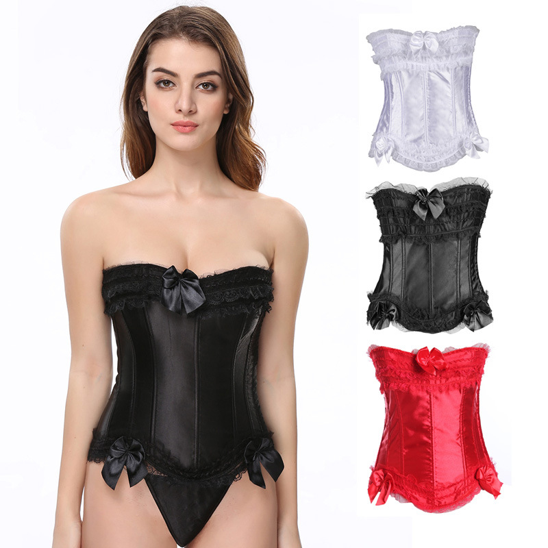 Plus Size S-6XL Multicolor Sexy Overbust Charming V Neck Lace Embellish Edge Red Black Satin Bustier Lace up Corset Fashion Dancing Clubwear