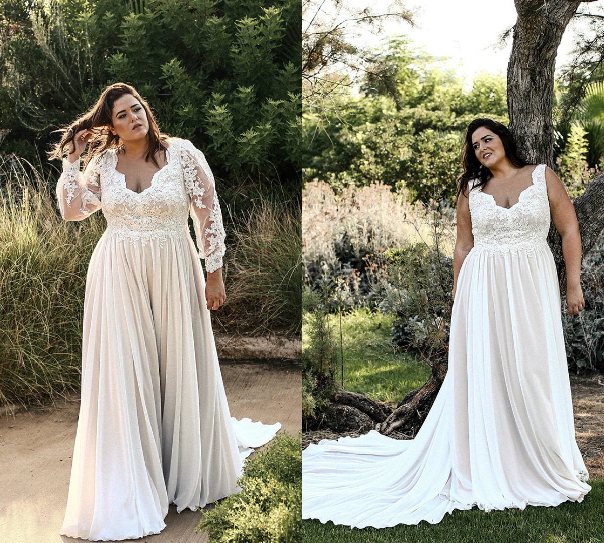 2020 New Arrival Wedding Gowns Lace Tulle Beads Zipper Plus Size Wedding Dresses Floor Length Long Sleeve Bridal Gowns