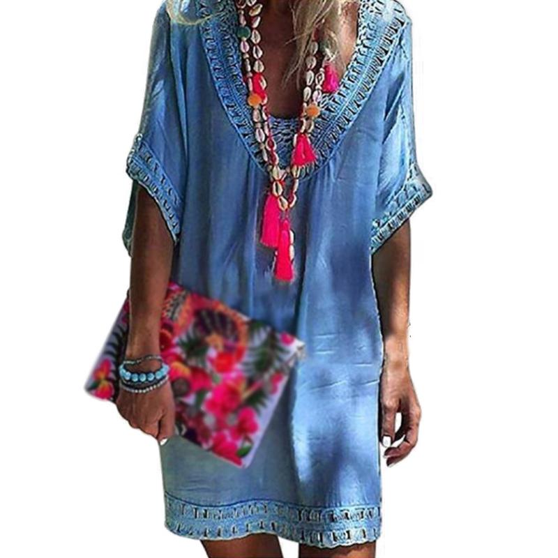 Women Summer Fashion Ladies Hollowed Brim Solid Mini Loose Holiday V Neck Beach Dress Beach Short Sleeve
Women Summer Fashion Ladies Hollowed Brim Solid Mini Loose Holiday V Neck Beach Dress Beach Short Sleeve