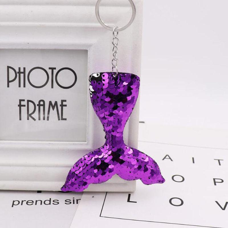 30pcs/Lot Fashion Keychains Mermaid Fish Tail Sequins Key Ring Pendant Ornament For Girls Bag Decorations Key Chain