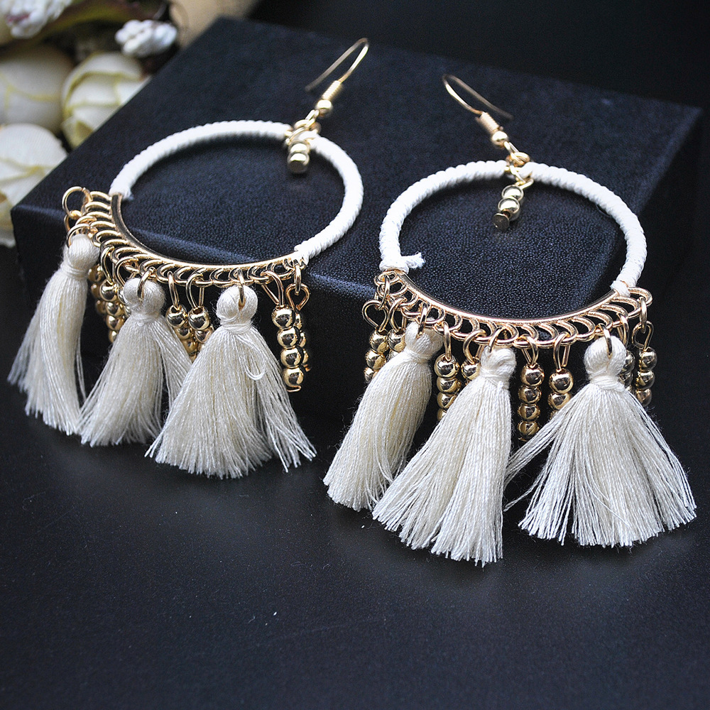 Beads silk wire ring ethnic style tassel earrings earring earrings