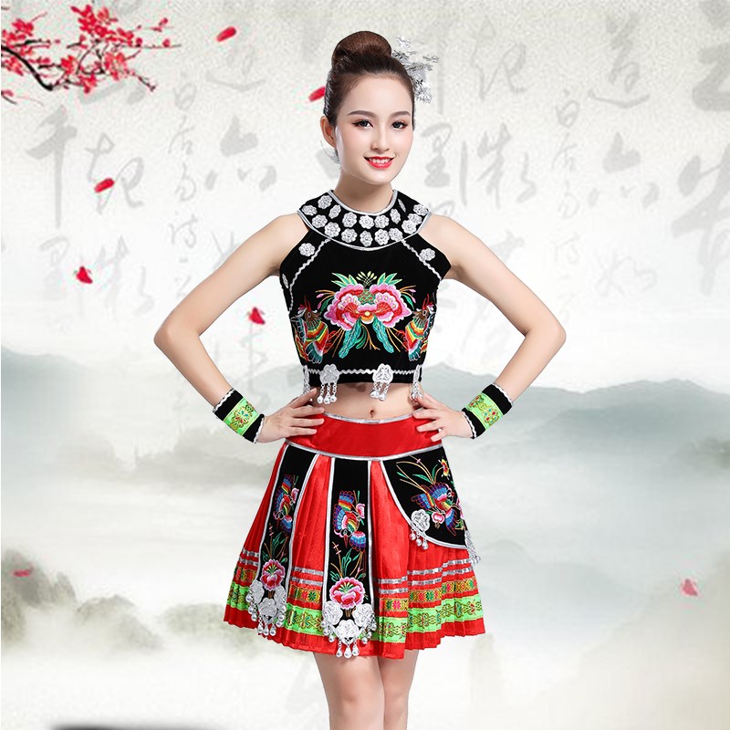 Women's Hmong Miao costume Traditional Asian dress thailand style dancing apparel ethnic clothing colorful festival stage wear