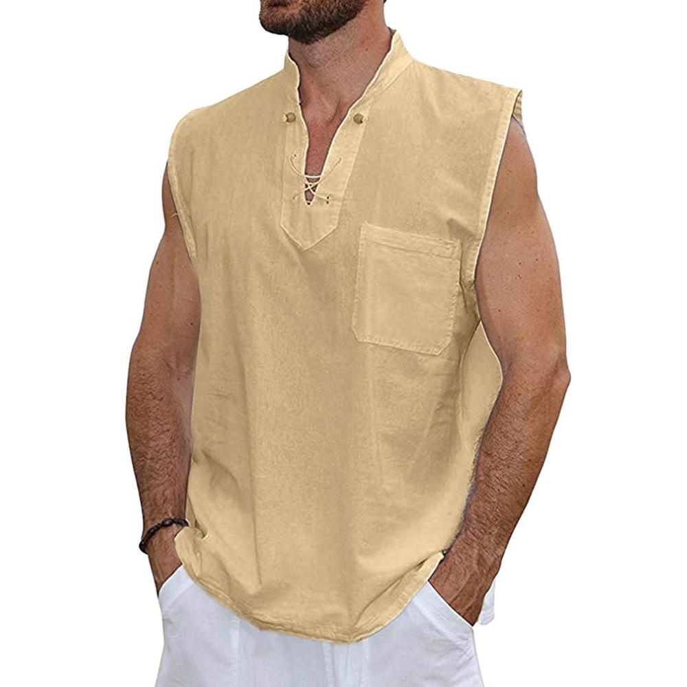 Wholesale-Fashion Men's Summer Slim Casual Multicolor Cotton Linen Short-sleeved Shirt loose Vest Large Open-Forked Male Vest tank top