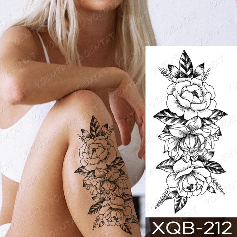 Waterproof Temporary Tattoo Sticker Blue Rose Peony Flowers Flash Tattoos Cross Rosary Body Art Arm Fake Sleeve Tatoo Women Men9529741