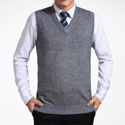 2018 gray New Arrival Solid Color Sweater Vest Men Cashmere Sweaters Wool Pullover Men Brand V-Neck Sleeveless Jersey