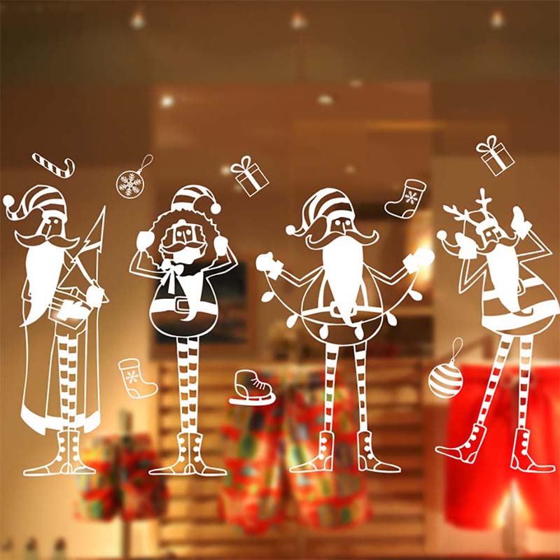 Merry Christmas Window Glass Sticker Decoration Xmas Tree Wall Stickers Snowman Santa Claus Home Background