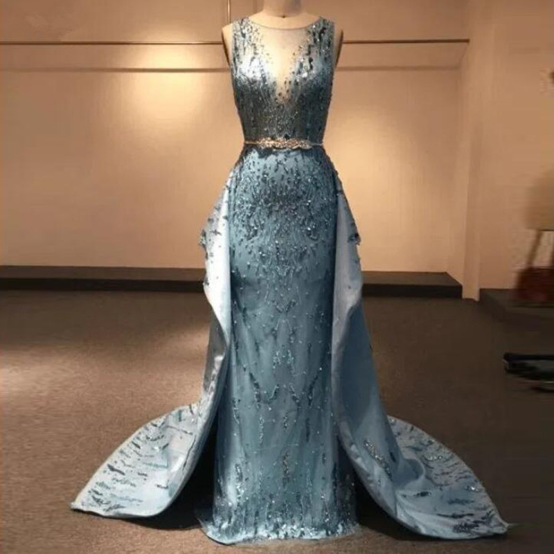 Vintage Robe De Soiree Evening Dresses with Detachable Train Real Image Mermaid Long Party Dress 2020 Beaded Sequins Prom Gowns
