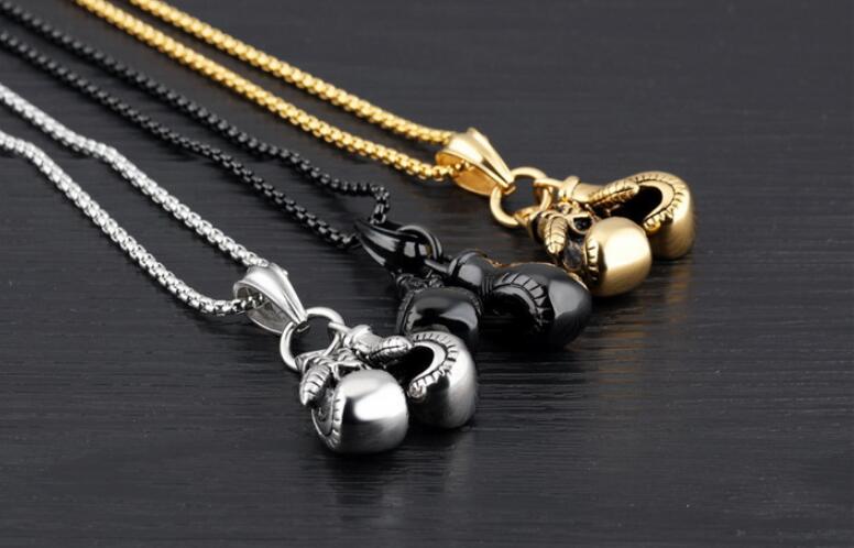 Hot sale Men Jewelry Gold/Black/Silver Double Boxing Glove Pendant Men Necklace Boxing Stainless Steel Pendants Necklaces