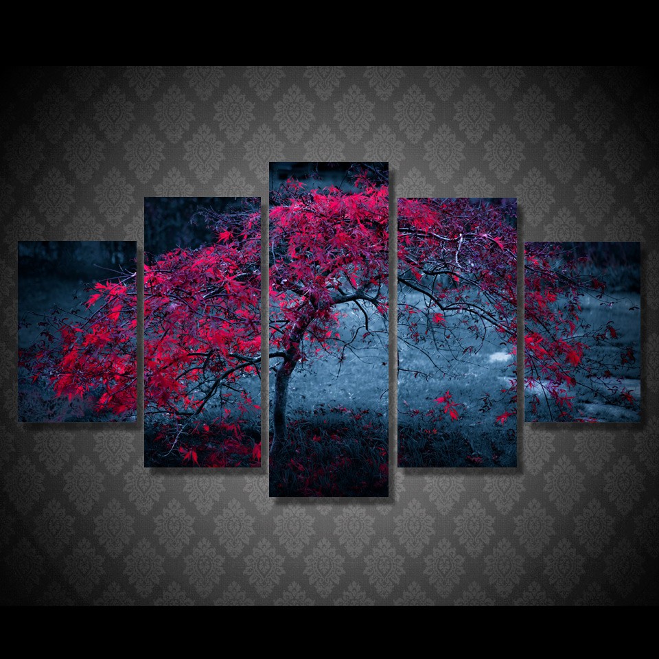 Canvas Pictures Wall Art Home Decor HD Prints 5 Pieces Tree Leaves Purple Autumn Paintings Living Room Abstract Poster No Frame
