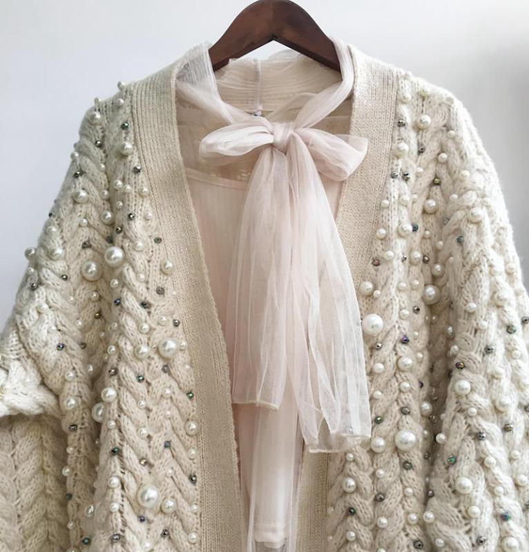 Knitted new women wild cardigan spring autumn fashion heavy pearl beaded thick warm knit cardigan coat women loose knit sweater, Beige
Knitted new women wild cardigan spring autumn fashion heavy pearl beaded thick warm knit cardigan coat women loose knit sweater, Beige