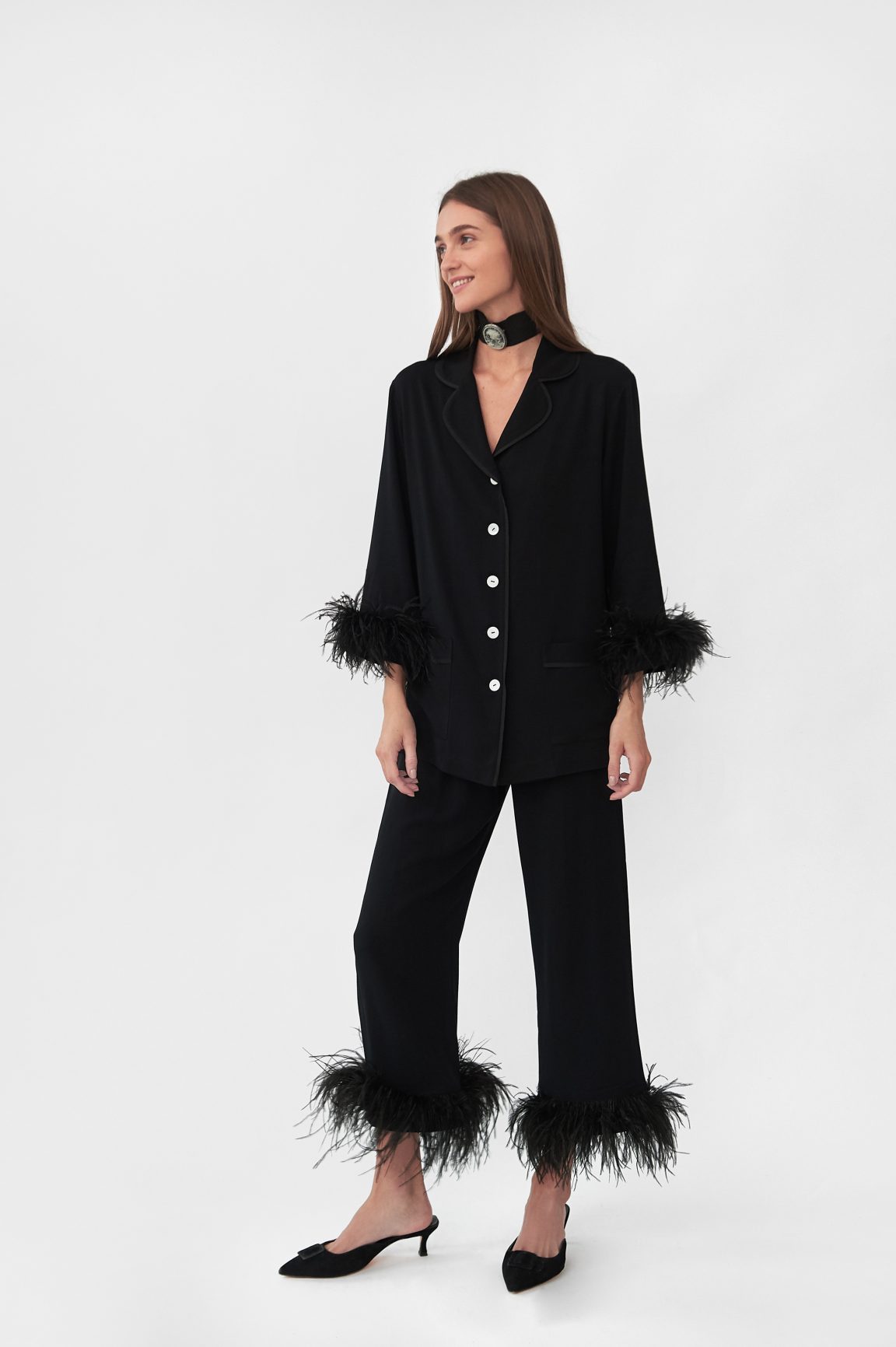 Women Winter Sexy Black Faux Fur Lady Sleepwear Women Bathrobe Sheer Nightgown Two Pieces Robe Prom Bridesmaid Shawel