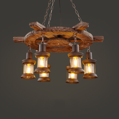 LOFT vintage wine bar industrial wind wood chandelier lamps creative personality American diffuse coffee restaurant old boat