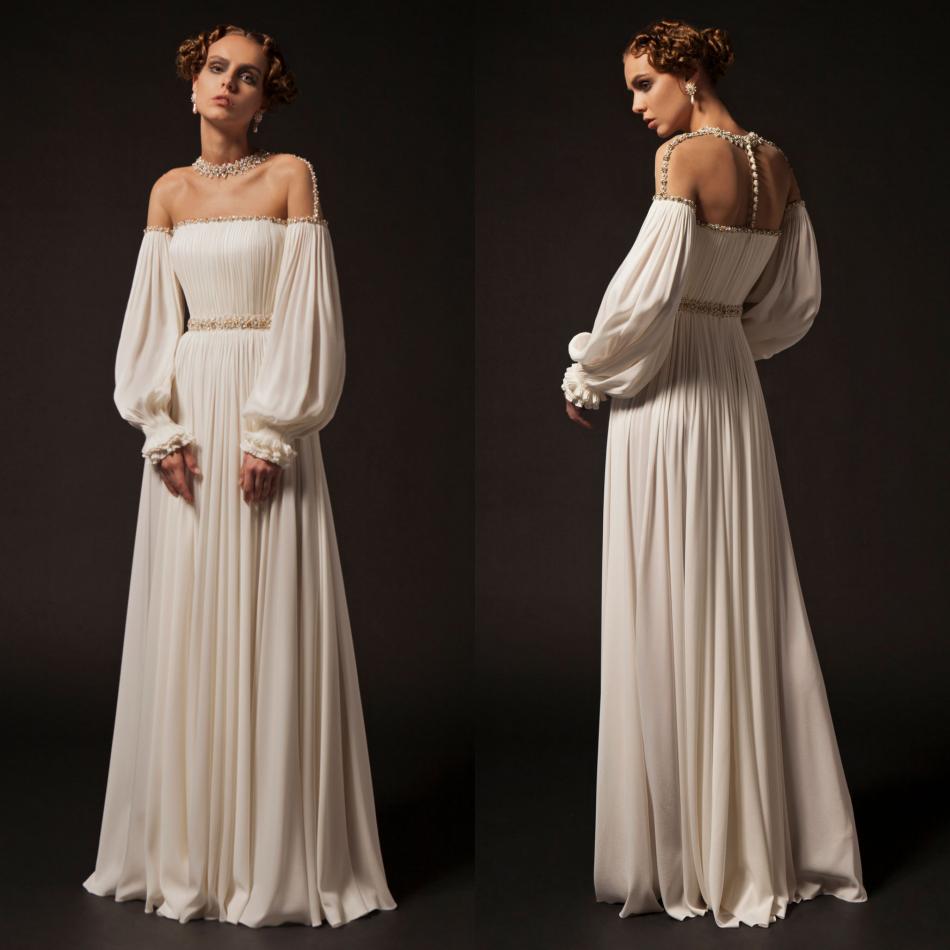 Krikor Jabotian 2019 Prom Dresses Long Sleeve Sheer Neck Beads Pearls Ruffle Plus Size Evening Gowns Caftan Abendkleider robes de soirée