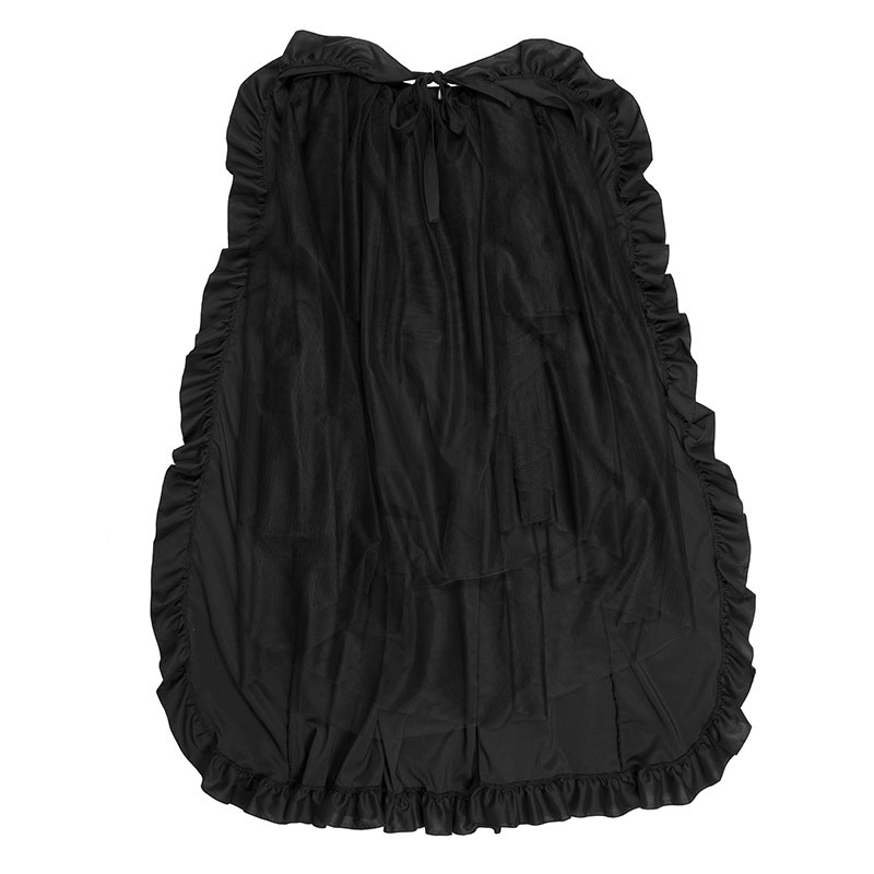 Women's Plus Size S-6XL Retro Gothic Multi-layered Tulle Mesh Ruffled And Pleated Asymmetrical Ties Front Open Silhouette Tiered Long Skirt