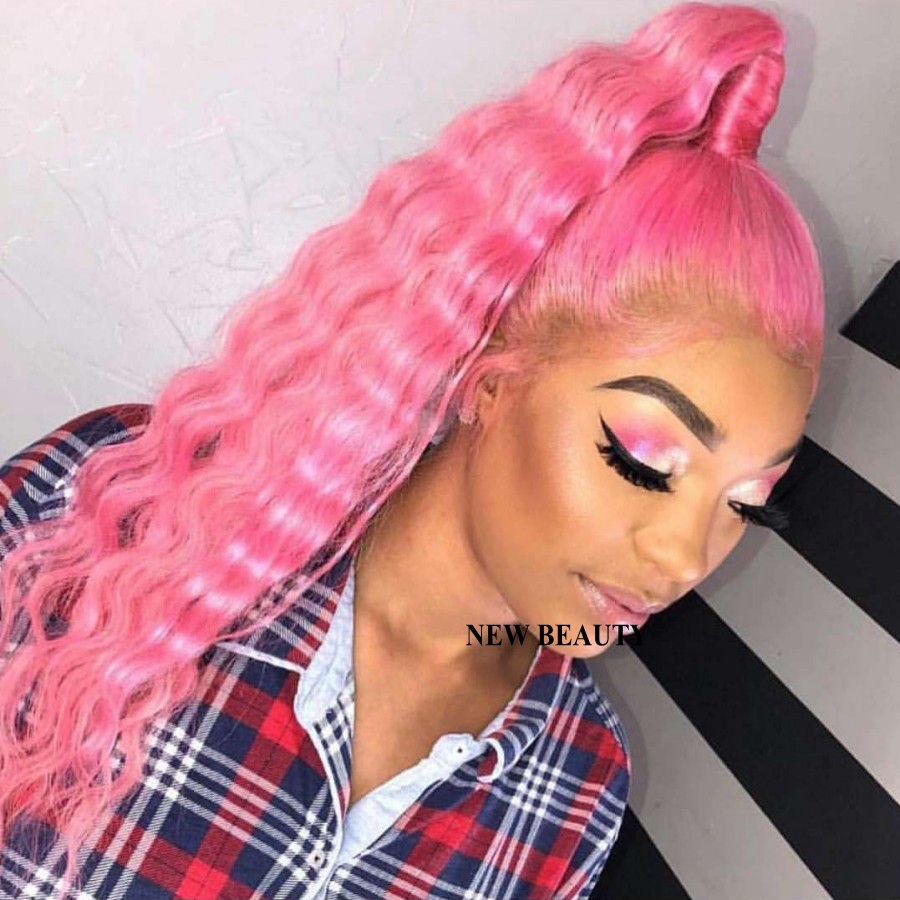 High quality deep curly Pink lace Wigs Long brazilian full Lace Front Wig For Women Napnk Peruca Cabelo synthetic hair wig natural hairline