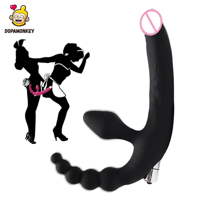 Lesbian Strap on Vibrator Female masturbation Anal vaginal massage double Dildo Sex toy for Adult Couple vibration Y200616