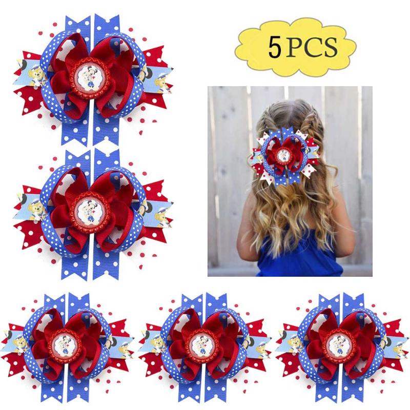 free shipping 5pcs girl hair Bow 4.5-5.5" Handmade Boutique Layered Hair Bow mouse inspired clips