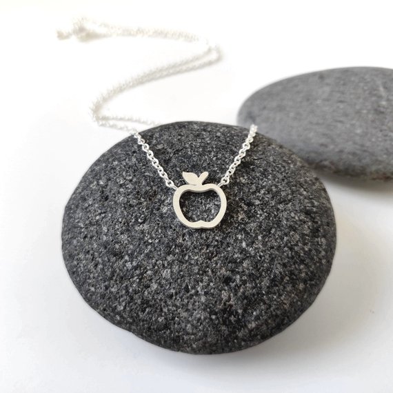 5PCS Hollow Outline Funny Simple Geometric Fruit Apple Shape Pendant Chain Necklaces for School Mentor Teacher Women Graduation Gifts