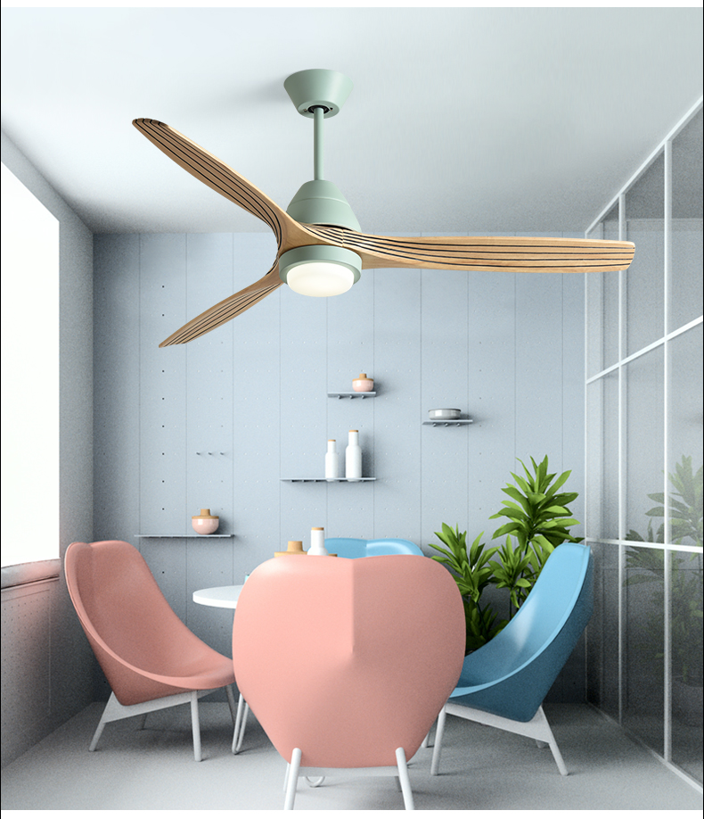 Nordic Creative Led Ceiling Fan Pendant Lamps Modern Three Color Change Living Room Restaurant Cafe Wooden Lamp With Remote Control