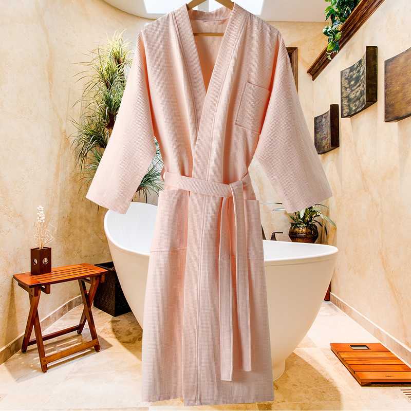 Men's Sleepwear Star El Cotton Waffle Bathrobe Knee Length Summer Kimono Men Bath Robe Plus Size Women Dressing Gown Bridesmaid Robes