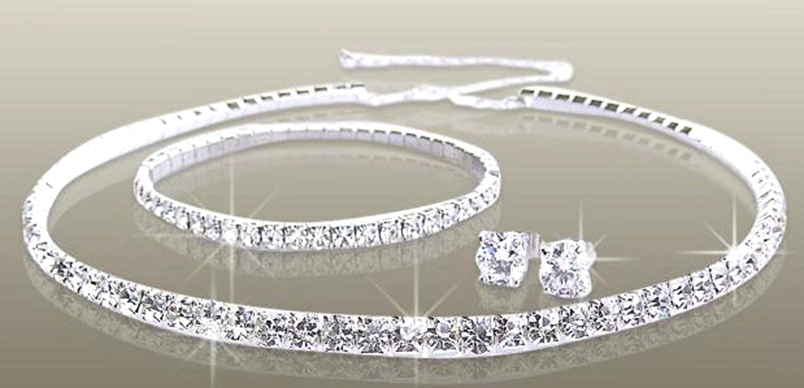 Sparky Silver Plated Clear Rhinestone Bracelet Necklace and Earrings Weddng Jewelry Set
Sparky Silver Plated Clear Rhinestone Bracelet Necklace and Earrings Weddng Jewelry Set