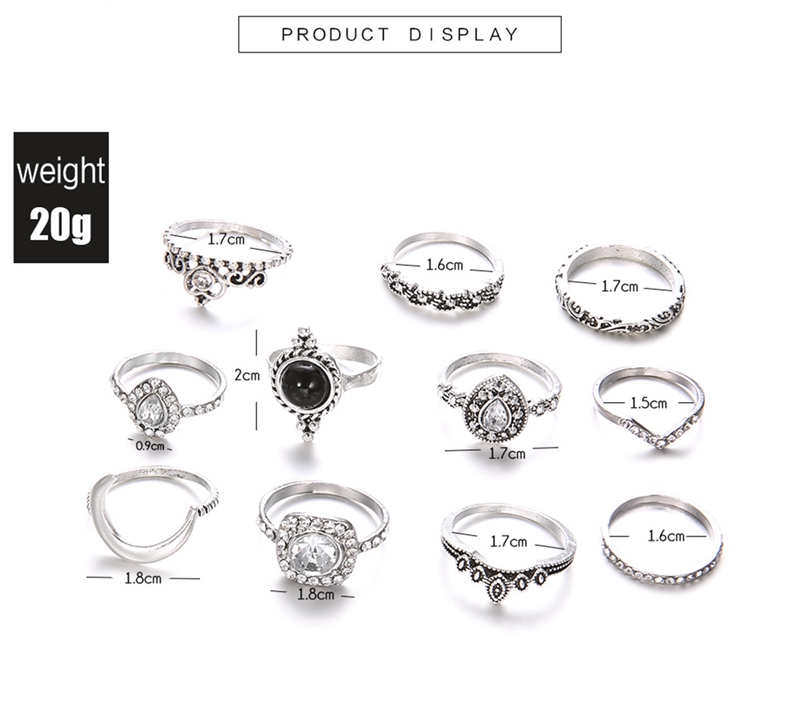 retro knuckles ring set womens girls can stack rings silver full diamond glass crystal moon ring set