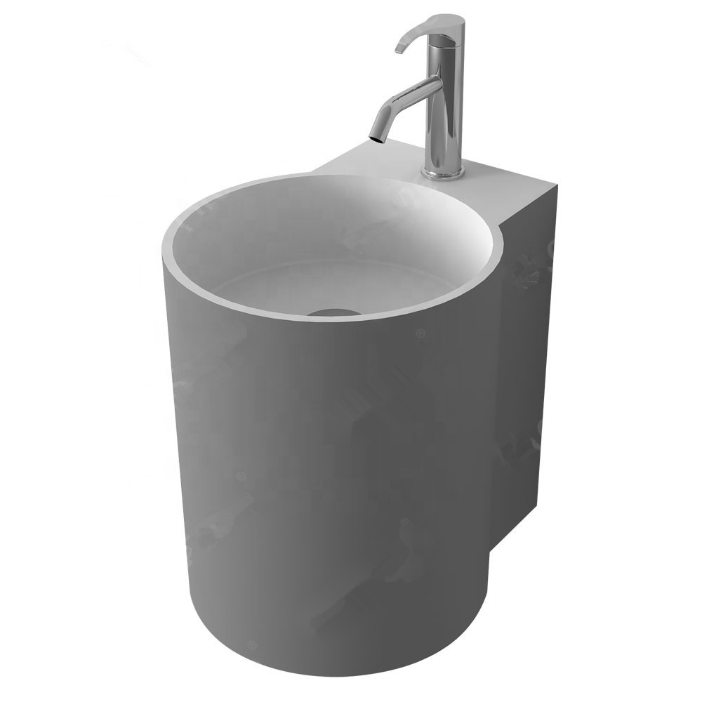 380X470X1500mm Round Bathroom Freestanding Sink Fashionable Cloakroom Corian Vanity Wash Basin Solid Surface Resin Pedestal Lavabo RS38479