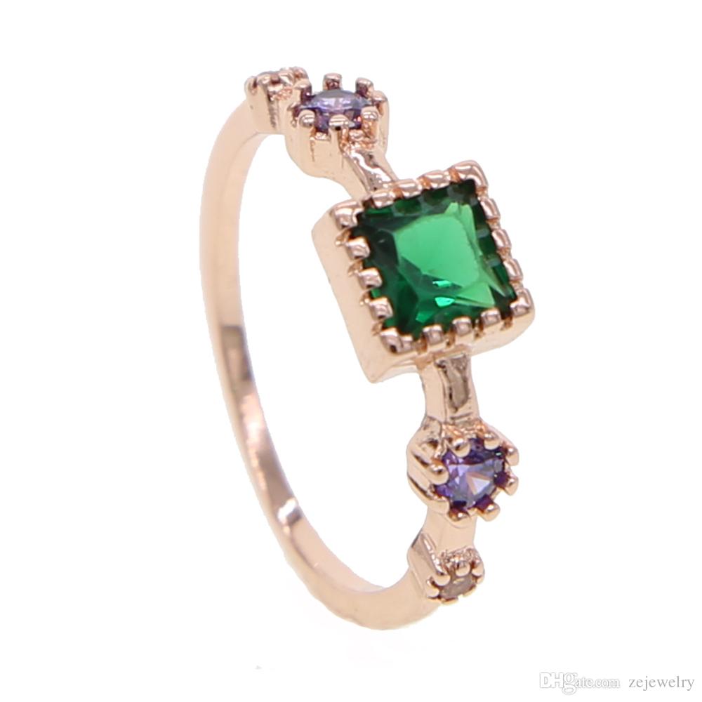 2018 New fashion charm jewelry 3Pcs sets elegant colorful cz Oval Ring for women Elegant rose gold color square wedding midi Ring jwerlry