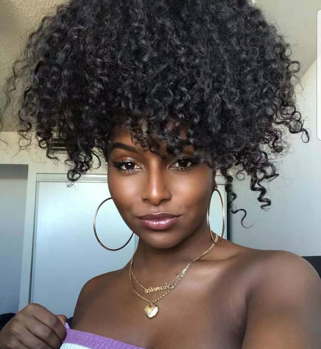 Variety Short human hair ponytail with bang clip in high afro kinky curly human hair drawstring ponytail hair extension for black women 160g