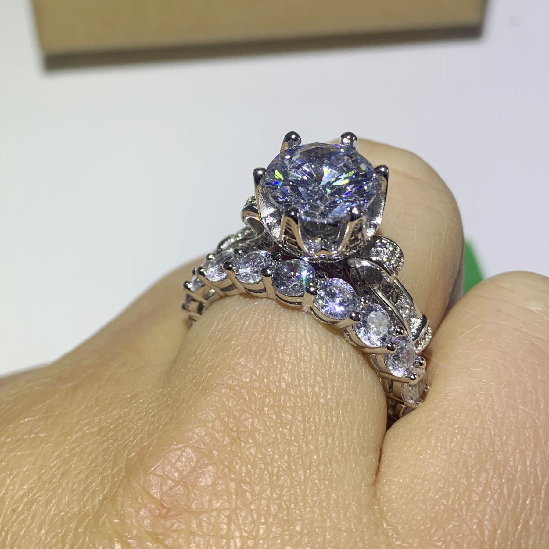 Choucong Corwn Wedding Ring for Women Top Selliing Jewelry 925 Sterling Silver Round Cut White Topaz CZ Diamond Bridal Ring Set Gift Sz5-10